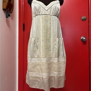 BCBGMaxAzria SILK Cream and Black Polka Dot Midi Dress